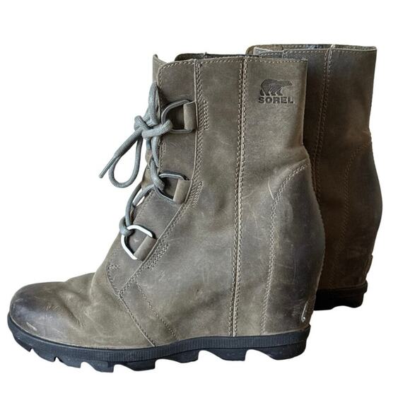 Sorel Joan Of Arctic Wedge II Mid Boots Womens 8.5 Quarry Leather Hidden Heels - Picture 5 of 12